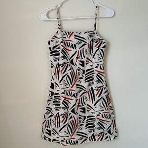 Francesca’s Blue Rain Tropical Print Linen Spaghetti Strap Dress Orange & Black